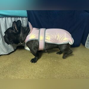 Pink metallic fleece lined dog vest.